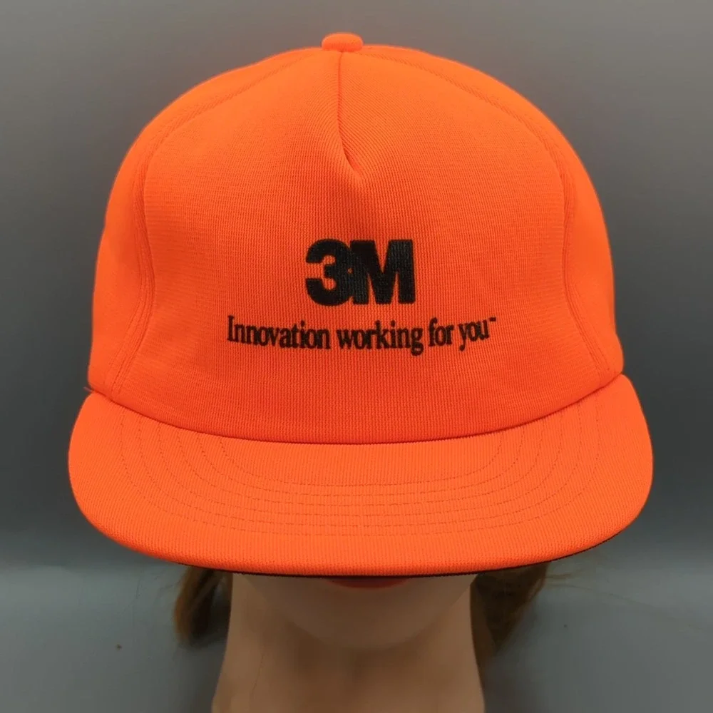 Vintage 3M Hat Orange Full Foam Snapback Cap America Made USA 90s Promo